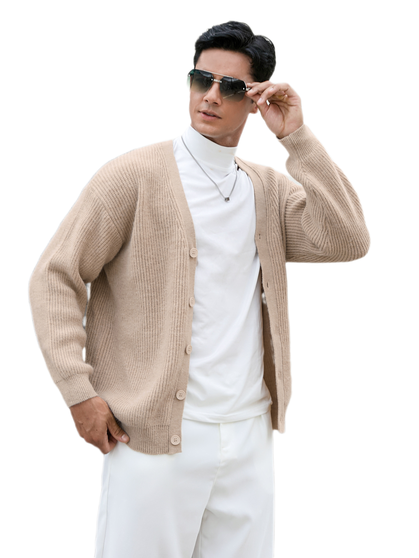 Men's Casual Long Sleeve Button Front V Neck Rib Knit Cardigan Sweater